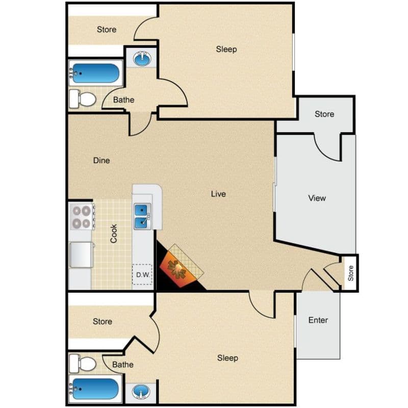 2x2 Beacon Hills Apartments